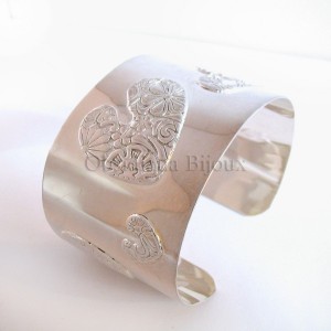 Manchette Bracelet coeur Argent "Quore Gravé"